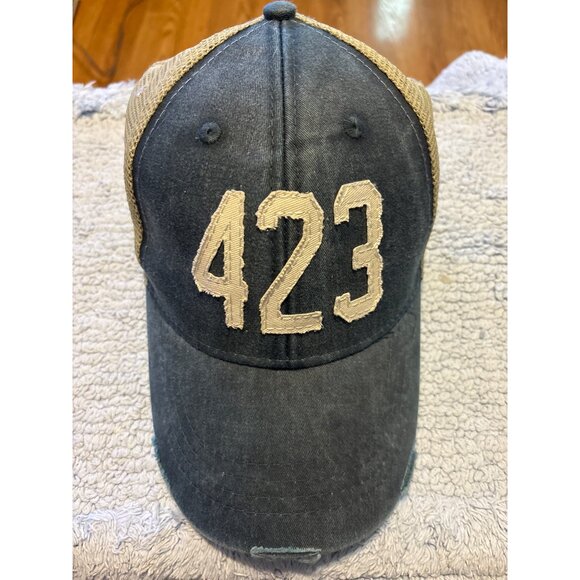 423 Area Code Distressed Trucker Hat Denim Vintage-Style Cotton Mule Mesh Back - Picture 8 of 8